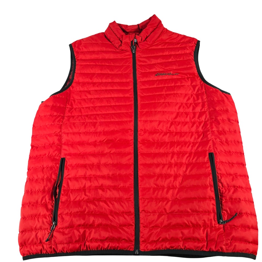 Eddie Bauer EB650 Mens Red Down Puffer Vest Tall XL Full Zip Quilted